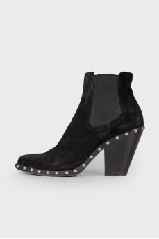 Suede ankle boots with metallic rhinestones