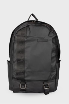 Black backpack with brand logo
