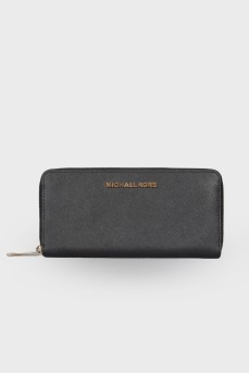 Black wallet with gold hardware