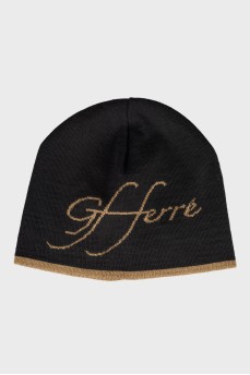 Black hat with golden lettering