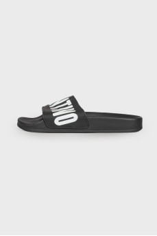 Black slippers with brand logo
