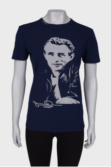 Navy blue print T-shirt