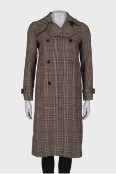 Checked double-breasted trench coat