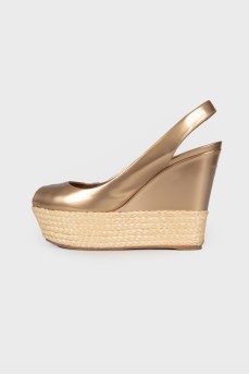 Golden wedge sandals