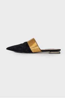 Black and gold mules