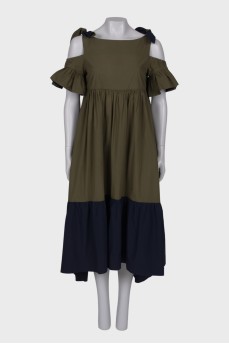 Two-tone open-shoulder dress