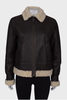 Leather sheepskin coat with fur