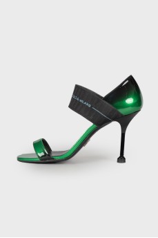 Black and green heeled sandals