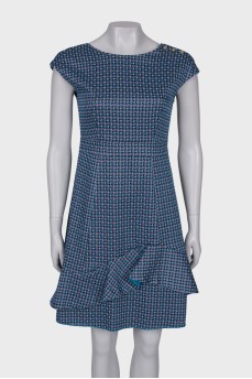 Geometric print dress with frill