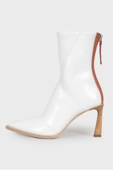 White pointed toe ankle boots