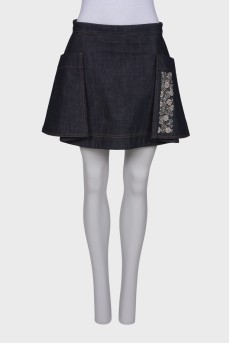 Denim skirt with beaded embroidery