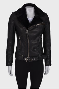 Leather jacket with fur