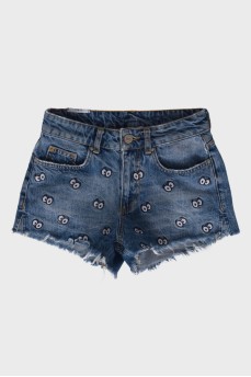 Blue shorts with patches