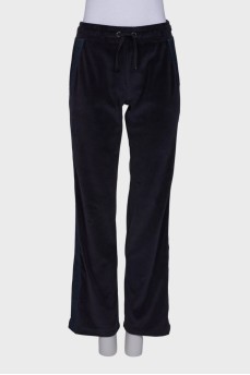 Velor navy blue trousers with stripes