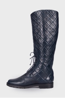 Navy blue quilted boots
