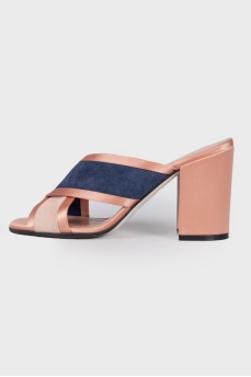 Textile mules with block heels