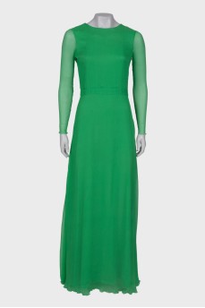 Green dress with V-neck 