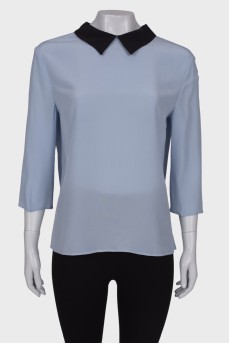 Silk shirt with black collar, with tag