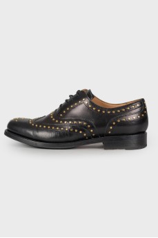 Leather brogues with golden rhinestones