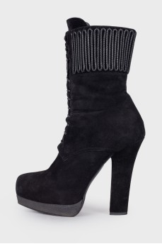 Lace-up high heel ankle boots
