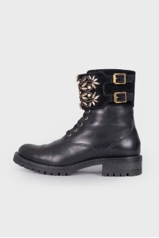 Leather boots with rhinestones