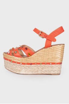 Decorated wedge sandals