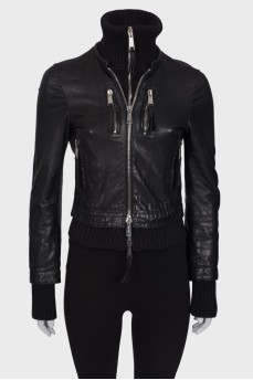Leather jacket with silver hardware