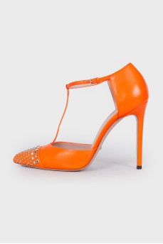 Orange shoes with rhinestones