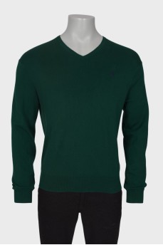 Men's green V-neck jumper