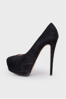 Suede black heeled pumps