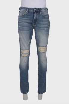 Ripped effect jeans for men