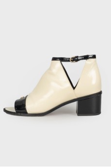 Peep-toe patent leather boots