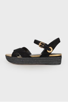 Black and gold platform sandals