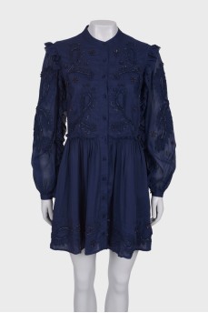 Dark blue dress embroidered with beads
