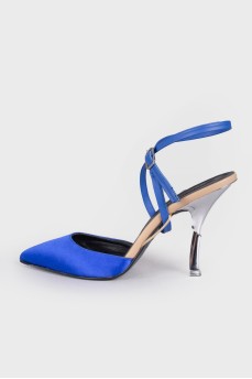 Textile blue heeled sandals