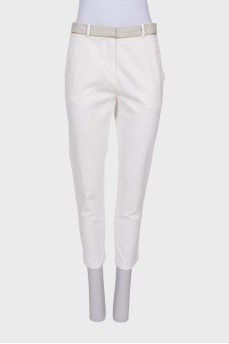 White trousers with gray-gold waist