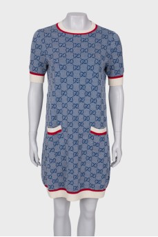 Blue dress with branded pattern