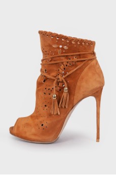 Perforated suede ankle boots
