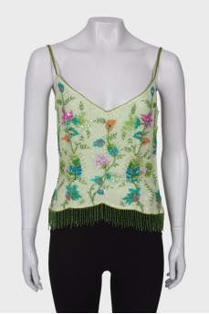 Top in print embroidered with beads