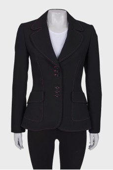 Black jacket decorated with pink thread