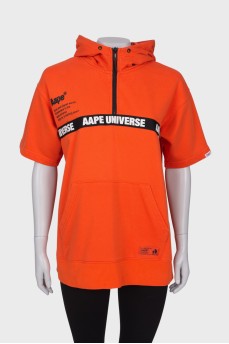 Orange hoodie with shortened sleeves 