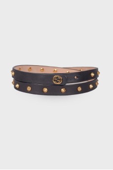 Leather belt with golden studs
