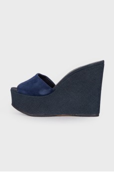Blue wedge sandals