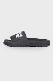 Black flip flops with logo