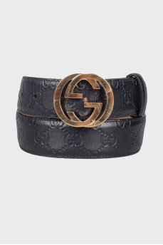 Logo embossed leather belt