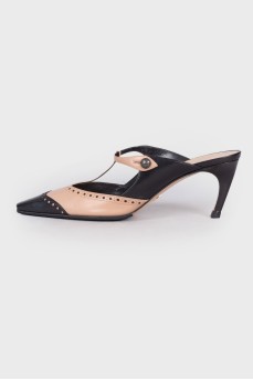 Perforated leather mules
