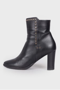 Leather booties with metallic rhinestones