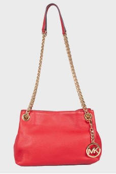 Red bag with gold keychain