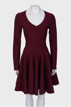 Burgundy dress with V-neck