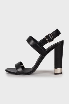High-heeled leather sandals